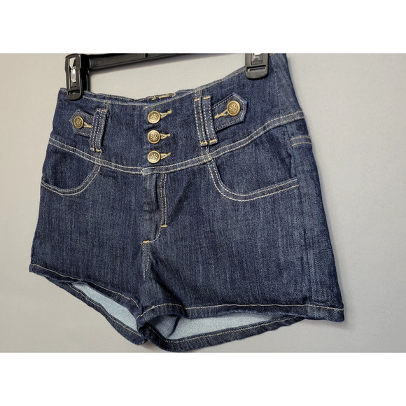 Mindcode Shorts Womens Medium Blue Denim High Rise Skinny Button Front Pocket - Picture 2 of 13